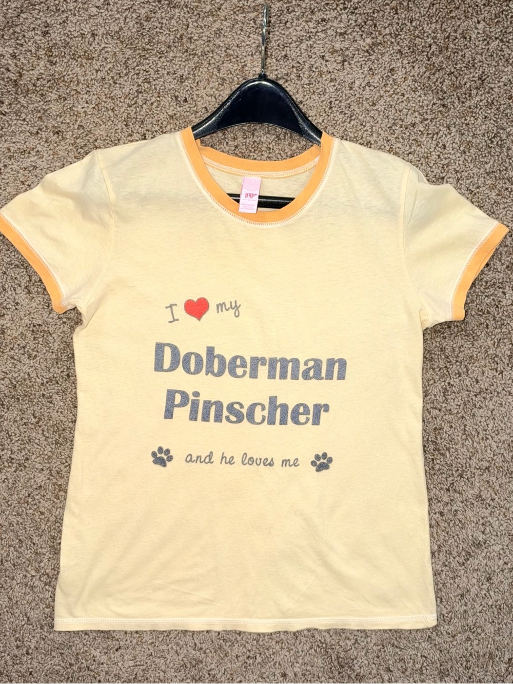 Vintage HYP Y2K Doberman Ringer Baby Tee 100% Cotton L